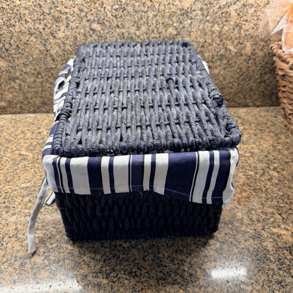VTG Blue Wicker Storage Basket 12